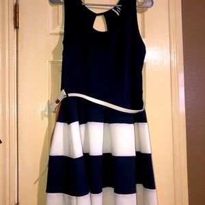 Navy & white dress. With white belt size 14